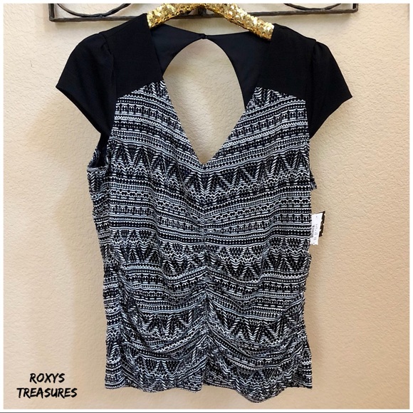 HeartSoul Tops - Heartsoul Open Back Black & White Print Top
